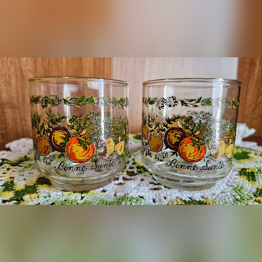 Vintage 80s Juice Glasses Spice Of Life Design